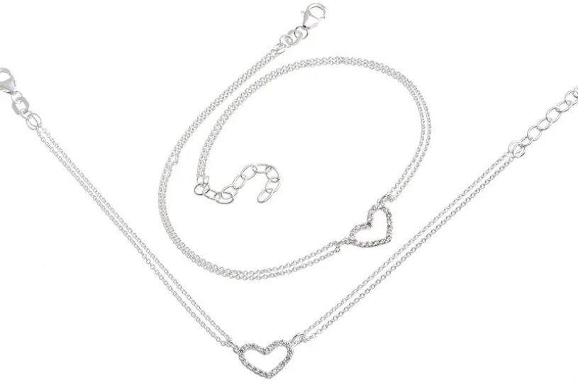 Schmuckset Armband und Fusskette Herz 2reihig - 925 Silber 925 Silber