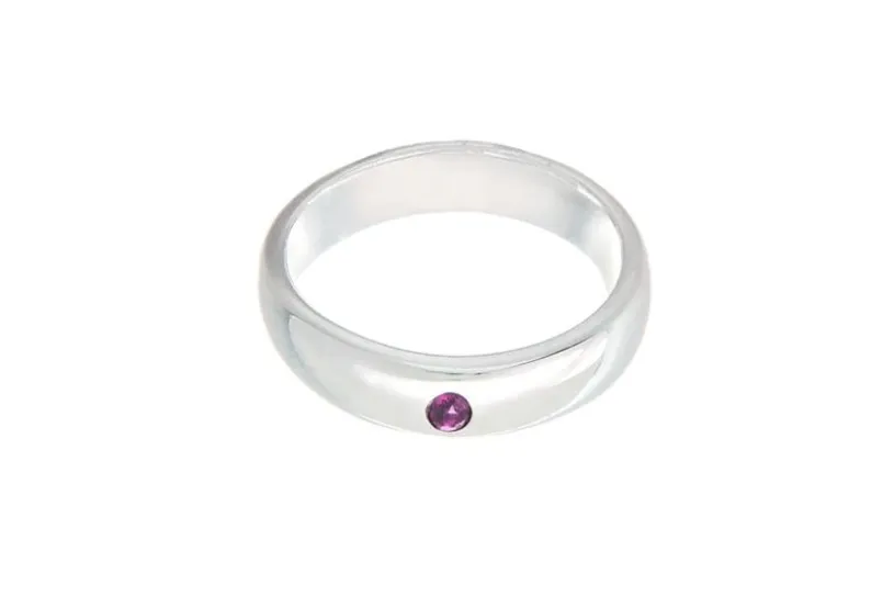 Taufring mit synthetischem Rubin - 925 Silber